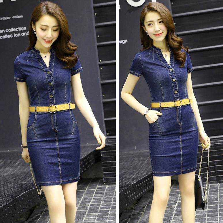 ĐẦM JEAN BODY CỔ V
